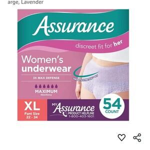 Assurance Women's Incontinence  Maximum Absorbency (54 Count), X-Large, Lavender